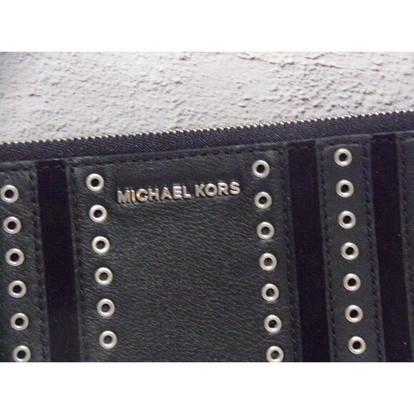 Michael Kors Black Velvet & Leather Wristlet Silver Accents - Picture 2 of 5